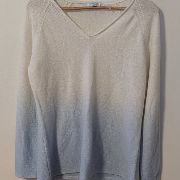 Cashmere Kinross Ombre Vee Sweater Blue White Boho Size Large Heritagecore - Picture 7 of 7